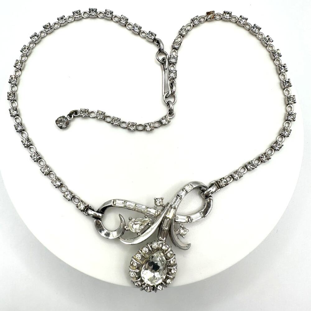 Trifari Alfred Philippe 1952 vintage silver tone clear rhinestones necklace
